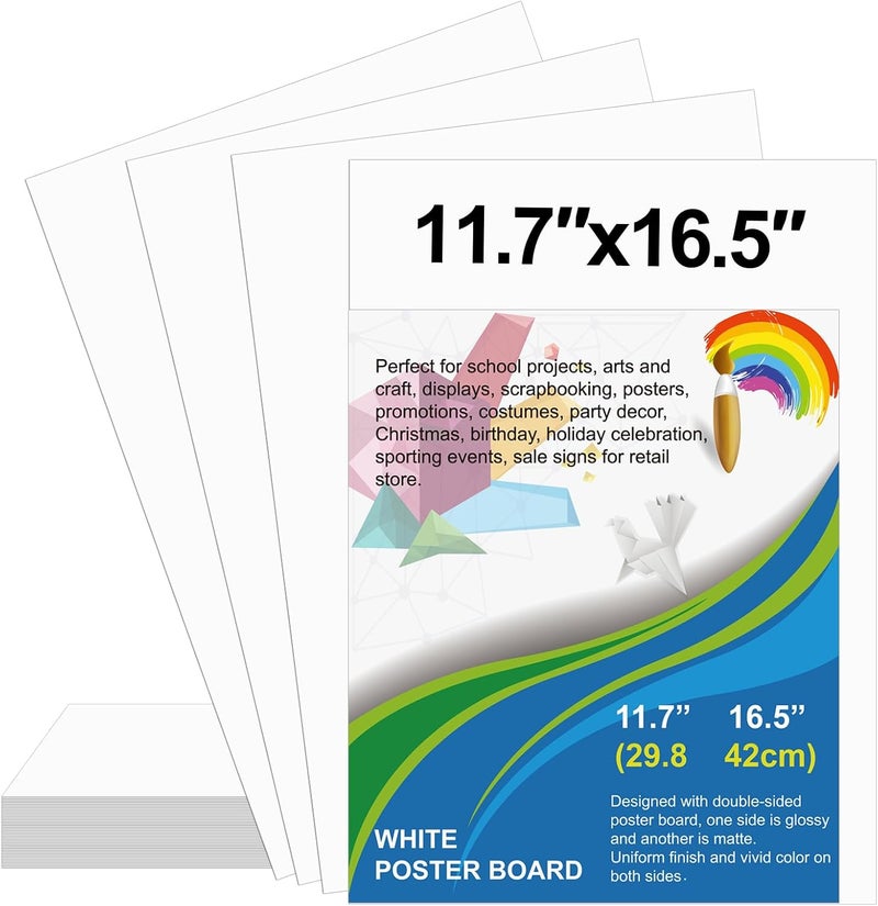 rookea 10 Pcs Poster Board 11.7 x 16.5 Inches White Poster Board Paper Bulk, 250 GSM Thickness Vision Board Blank Graphic Display Posterboards for Drawing Artwork School Arts Crafts Projects - Image 1